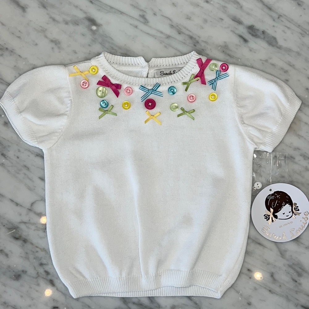 New Sarah Louise Buttons and Bows Short Sleeve Sweater